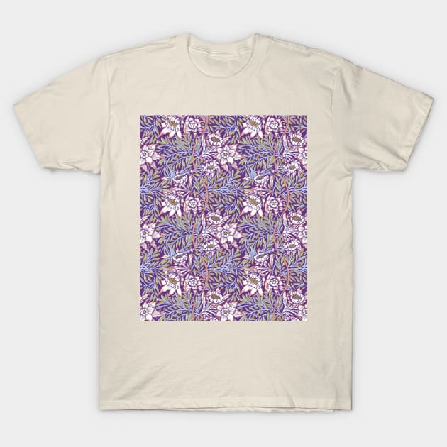 William Morris Tulip and Willow Pattern on Violet T-Shirt by tiokvadrat